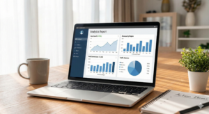 Market research analyst reviewing data charts.