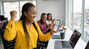 Nigerian app tester celebrating payment after completing testing job.