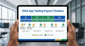 Infographic showing app testing payout timeline for 2026.