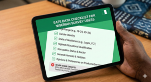 Checklist showing safe data types for Nigerian survey users.