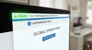 Secure website connection showing HTTPS padlock for legitimate survey site.