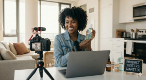 Nigerian influencer reviewing new product for early access reward.