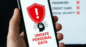 Red warning icon indicating unsafe personal data.