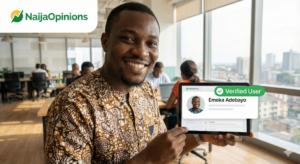 Smiling Nigerian user with verified badge on survey profile.
