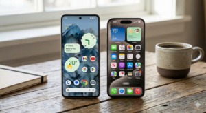 Android and iPhone side by side for app testing comparison.