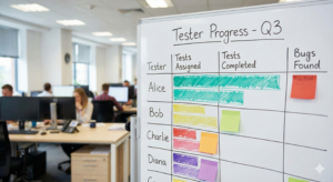 Infographic showing beginner app tester growth and progress.