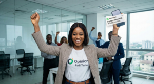 Nigerian app tester celebrating successful payment from Opinion Padi.