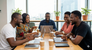 Group of Nigerians exploring online survey platforms in 2026.