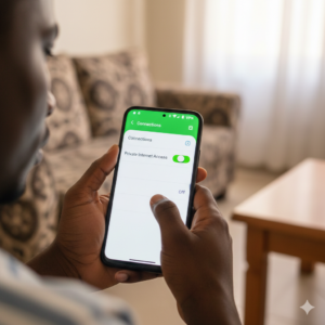 Nigerian survey participant checking phone settings to disable a VPN