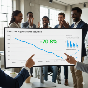 Graph showing reduction in support tickets after using market research insights.