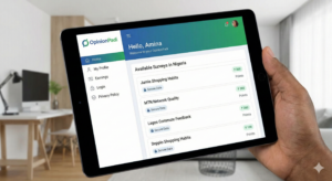OpinionPadi dashboard showing legitimate surveys in Nigeria with secure data handling
