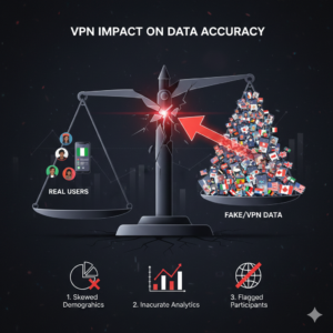Graphic showing how VPNs distort survey eligibility and data accuracy