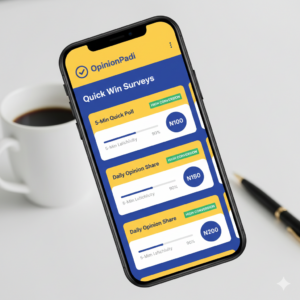 OpinionPadi dashboard mockup showing low-paying surveys with high conversion likelihood.