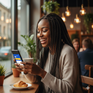 Nigerian participant completing a solo survey on their mobile device.