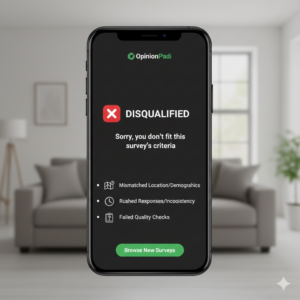 Illustration of a mobile screen showing a common survey disqualification message.