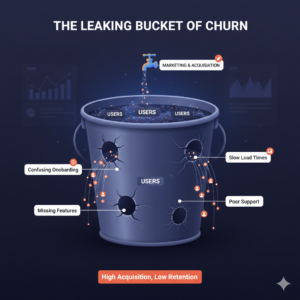 Graph showing Nigerian users downloading an app but high churn due to silent dissatisfaction.
