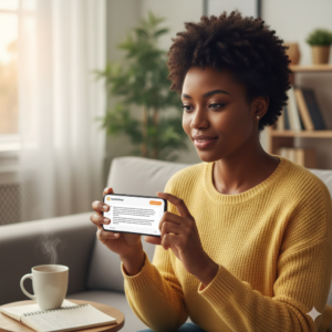 Nigerian user maximizing survey income by providing quality responses on a phone.