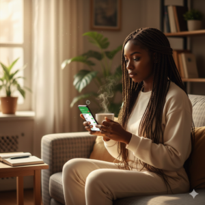 Nigerian user completing surveys in the morning to catch the early-bird quotas