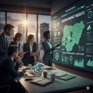 A global brand strategy team analyzing survey data points from the Nigerian market.