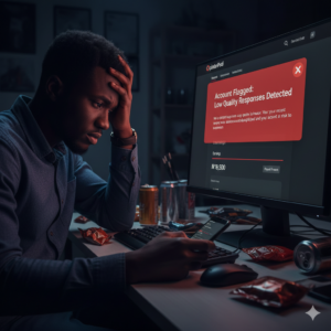 Survey participant disqualified for copy-paste responses and losing earnings in Nigeria.