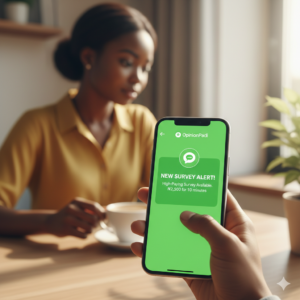OpinionPadi app notification alerting a user to a new available survey.