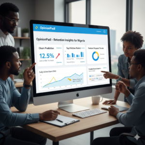 Startup team analyzing Nigerian user feedback on OpinionPadi.