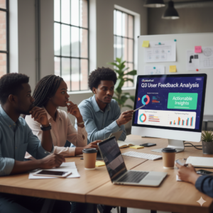 Nigerian startup team analyzing survey results to improve UX and retention.