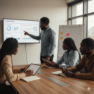 Startup team analyzing Nigerian user feedback to validate product features before launch.