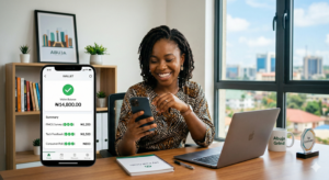 Nigerian user testing a mobile app on a mid-range smartphone.