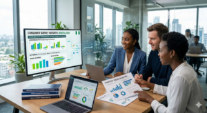 Survey responses aggregated into reports for corporate clients.