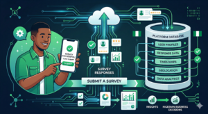 Survey backend system verifying response authenticity after a user clicks submit a survey.